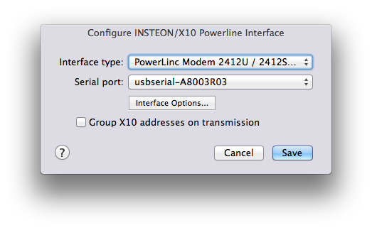 Insteon X10 Configuration Dialog Image