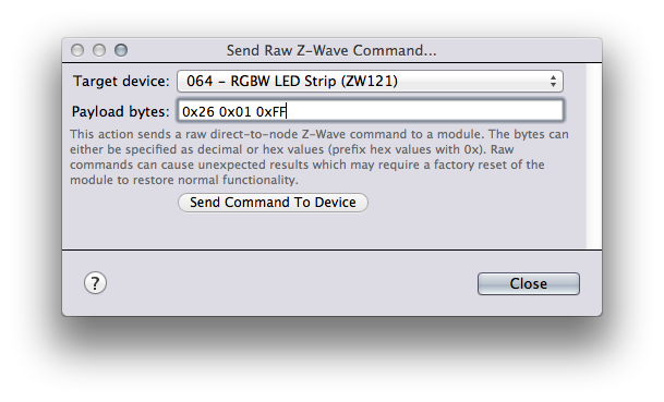Z-Wave Dialog Send Raw Command Image