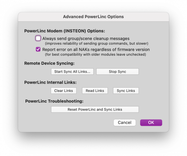 Insteon Advanced Options Image