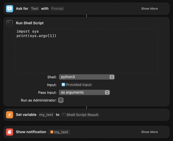 Apple Shortcut Run Shell Script Image