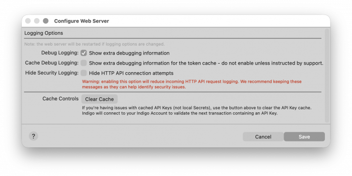 Web Server Settings Dialog