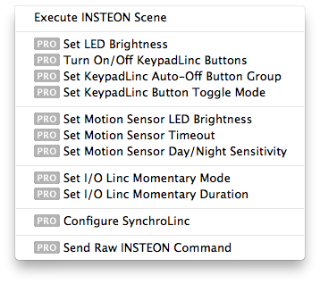 Insteon Actions Type Menu Image