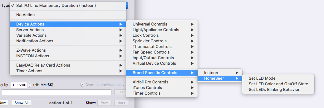 Homeseer Specific Actions Image