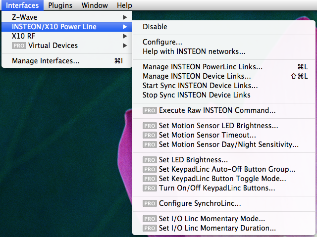 Interfaces Insteon Menu Image