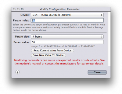 Z-Wave Dialog Modify Configuration Parameters Image