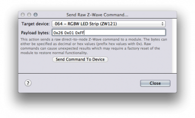 Z-Wave Dialog Send Raw Command Image